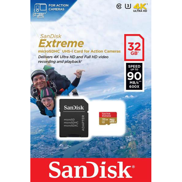 Original Sandisk Extreme Class 10 32GB MicroSDHC Memory card + SD Adapter (SDSQXNE032GGN6AT)