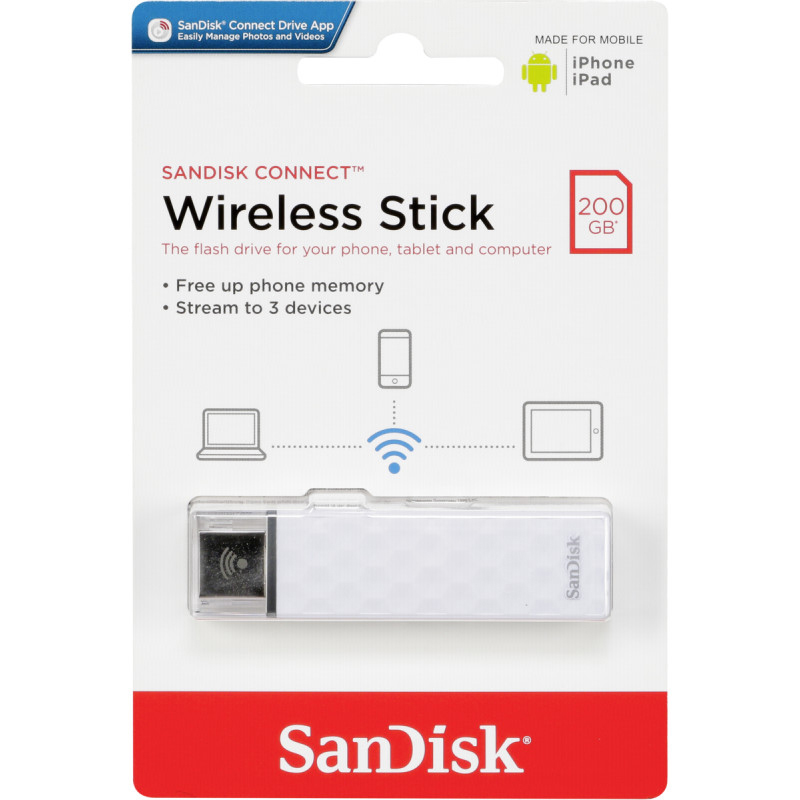Original SanDisk Connect Wireless Stick 200GB USB 2.0 Flash Drive (SDWS4-200G-G46)