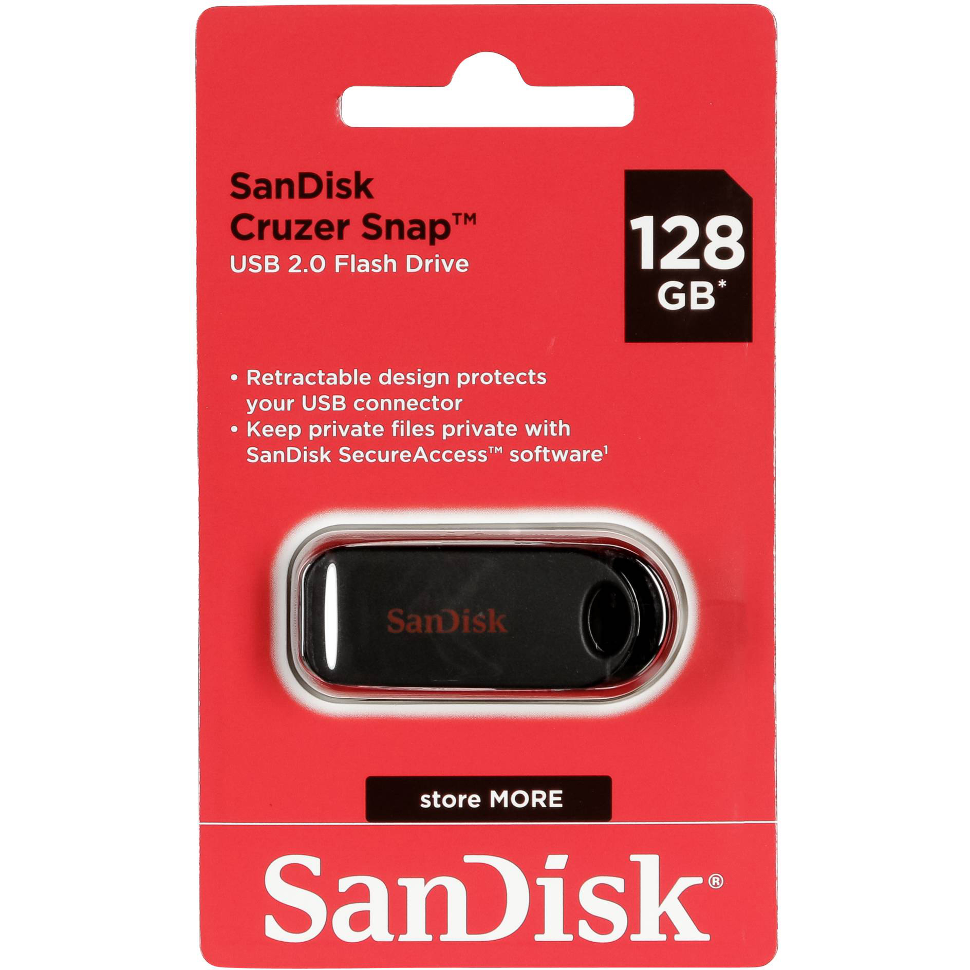 Original SanDisk Cruzer Snap 128GB Black USB 2.0 Flash Drive (SDCZ62-128G-G35)