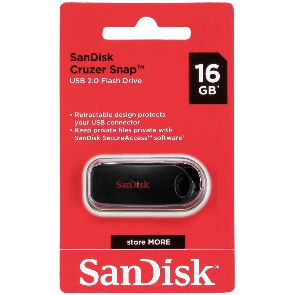 Original SanDisk Cruzer Snap 16GB Black USB 2.0 Flash Drive (SDCZ62-016G-G35)