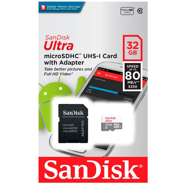 Original SanDisk Ultra Class 10 32GB MicroSDHC Memory Card (SDSQUNS-032G-GN6)