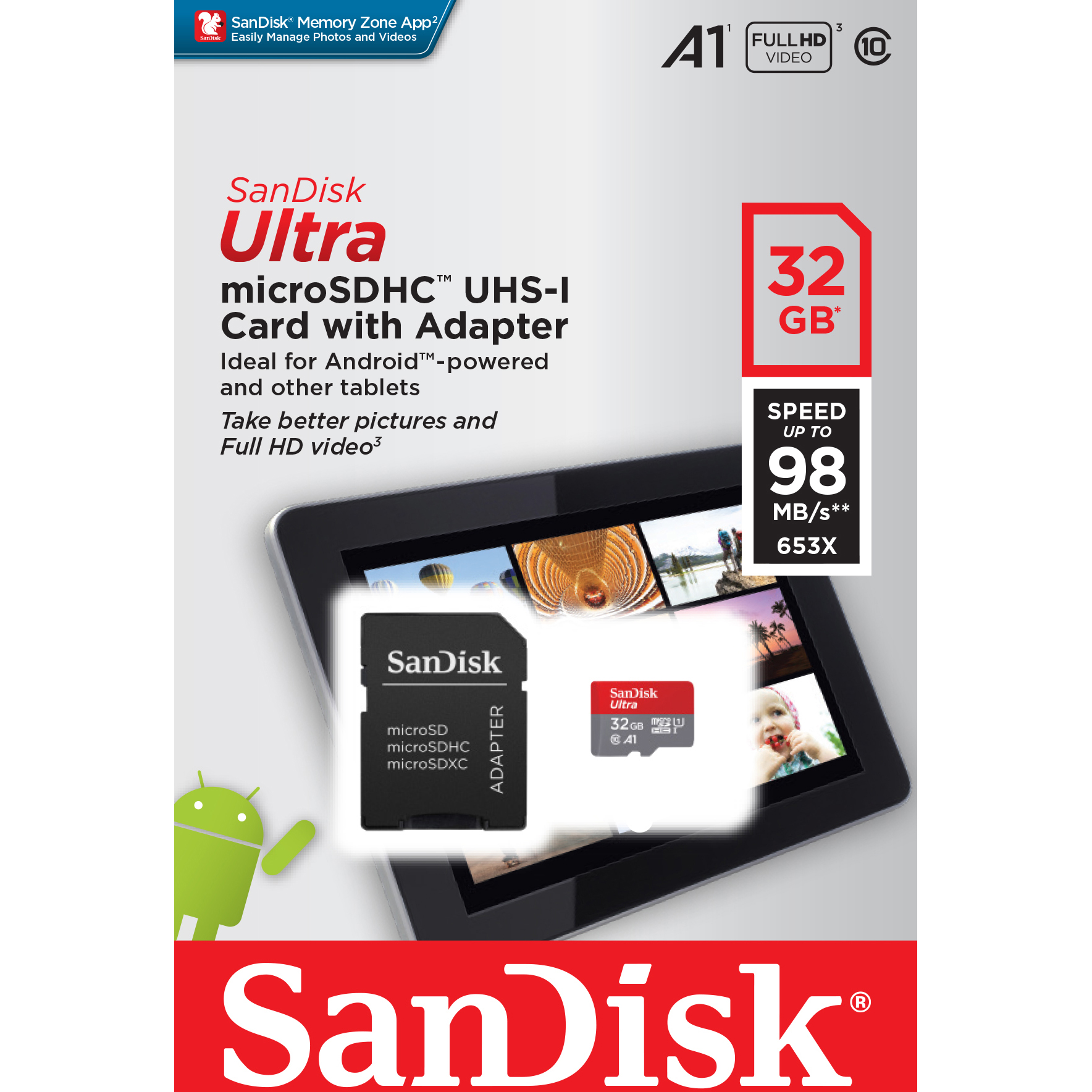 Original Sandisk Ultra Android 32GB microSDHC Memory Card (SDSQUAR-032G-GN6TA)