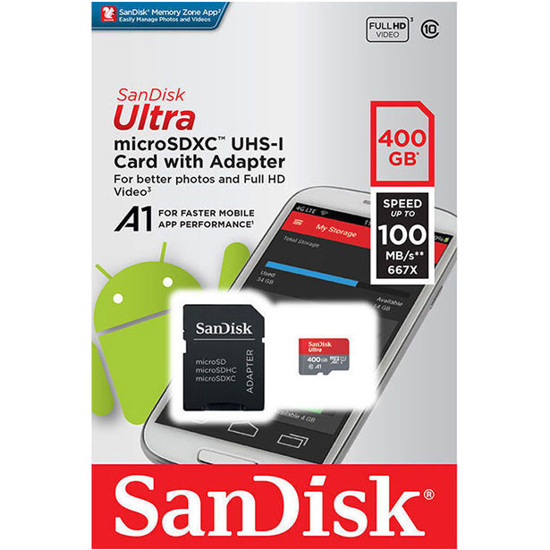 Original SanDisk Ultra Class 10 400GB MicroSDXC Memory Card + SD Adapter (SDSQUAR-400G-GN6MA)