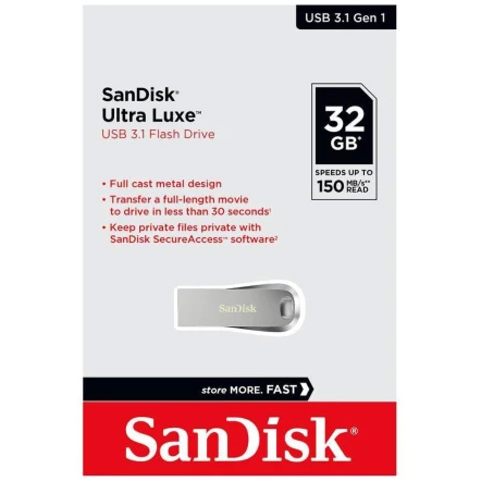 Original SanDisk Ultra Luxe 32GB Silver USB 3.1 Flash Drive (SDCZ74-032G-G46)