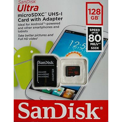 Original SanDisk Ultra Class 10 128GB MicroSDXC Memory Card + SD Adapter (SDSQUNC128GGN6IA)