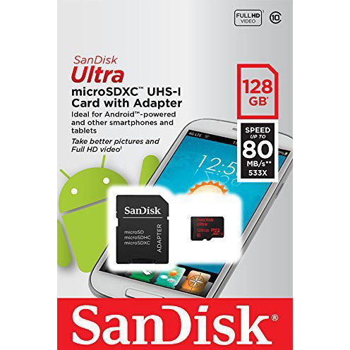 Original SanDisk Ultra Class 10 128GB MicroSDXC Memory Card + SD Adapter (SDSQUNC128GGN6MA)