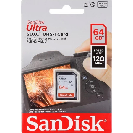 Original Sandisk Ultra Uhsi Sdxc Class 10 120Mbs Read Speed Flash Memory Card (SDSDUN4-064G-GN6IN)