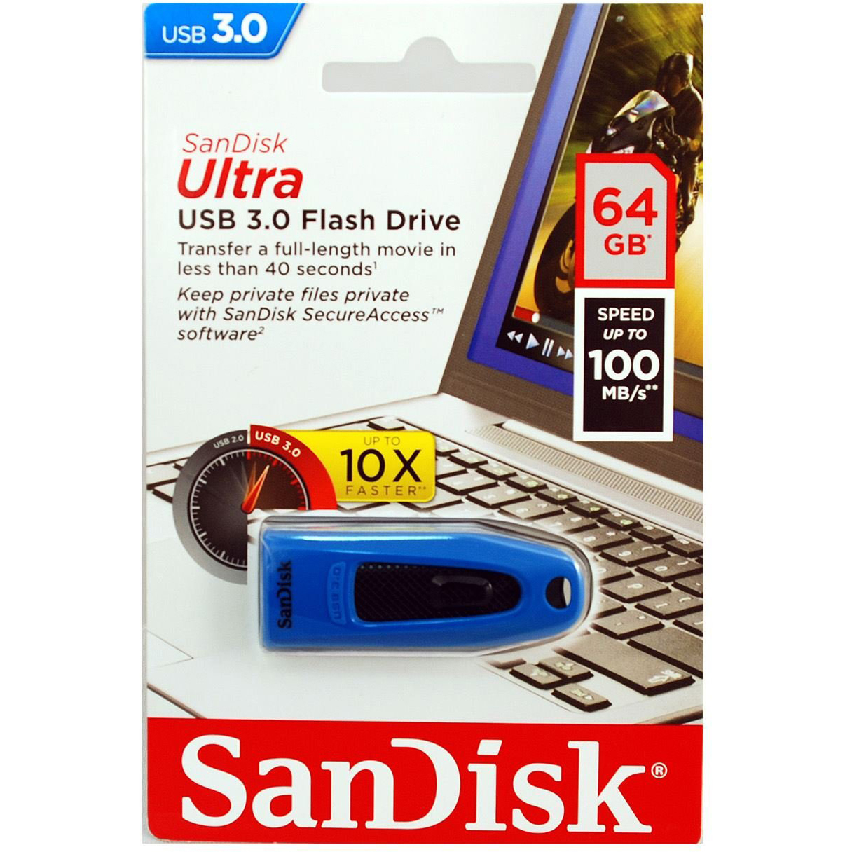 Original SanDisk Ultra 64GB Blue USB 3.0 Flash Drive (SDCZ48-064G-U46B)