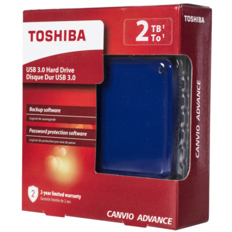 Original Toshiba Canvio Advance Blue 2TB USB 3.0 External Hard Drive (HDTC920EL3AA)
