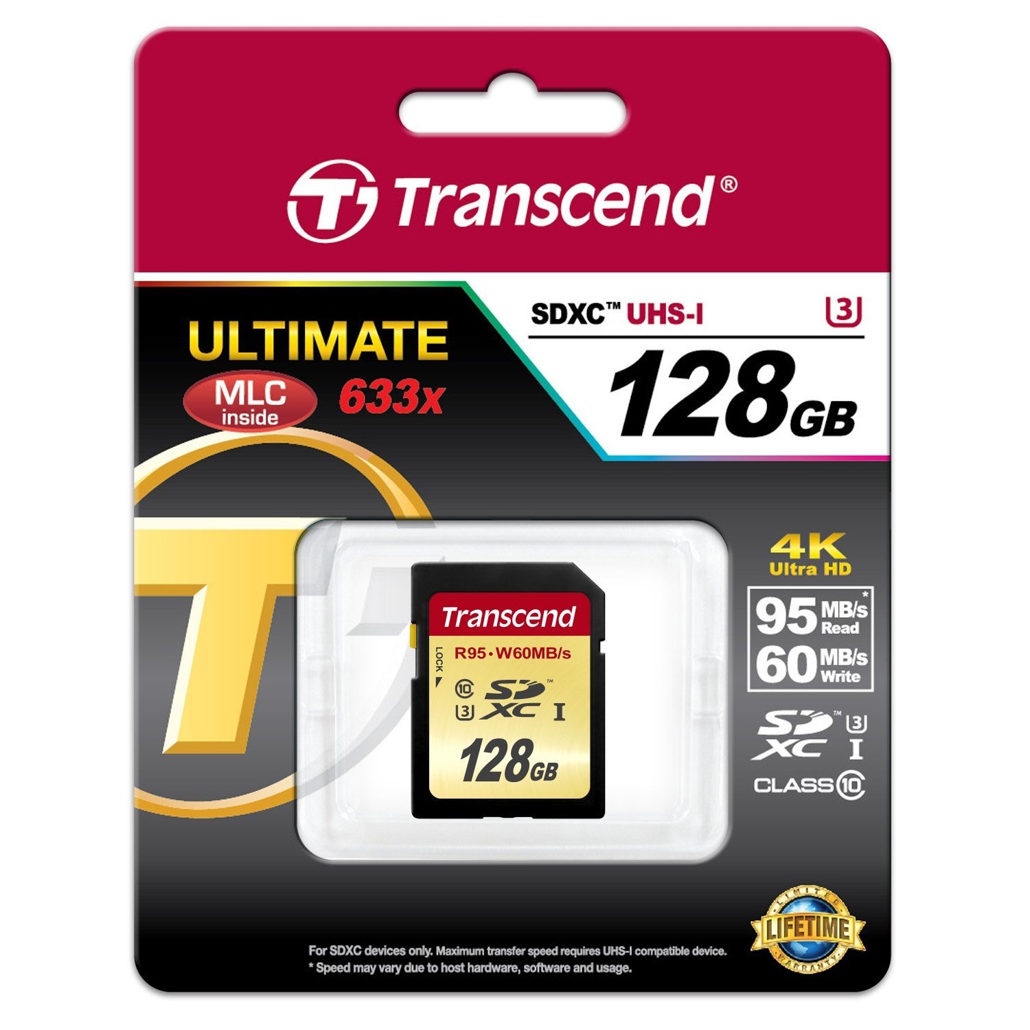 Original Transcend 128GB Class 10 UHS-I U3 SDXC Memory Card (TS128GSDU3)