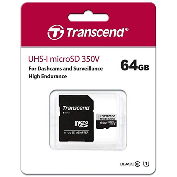 Original Transcend 350V 64GB MicroSDXC High Endurance Memory Card (TS64GUSD350V)