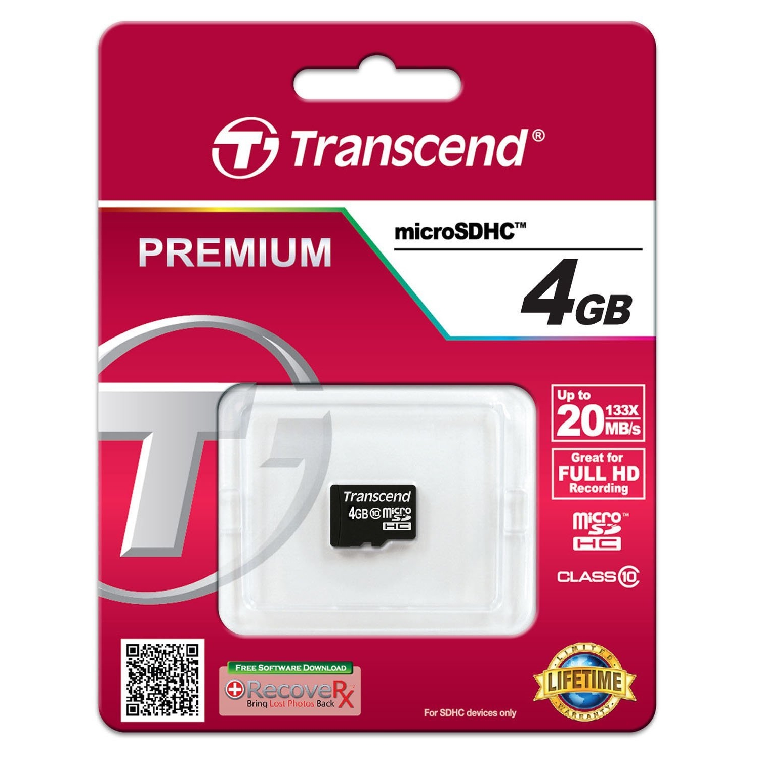 Original Transcend Class 10 4GB Micro SDHC Memory Card (TS4GUSDC10)