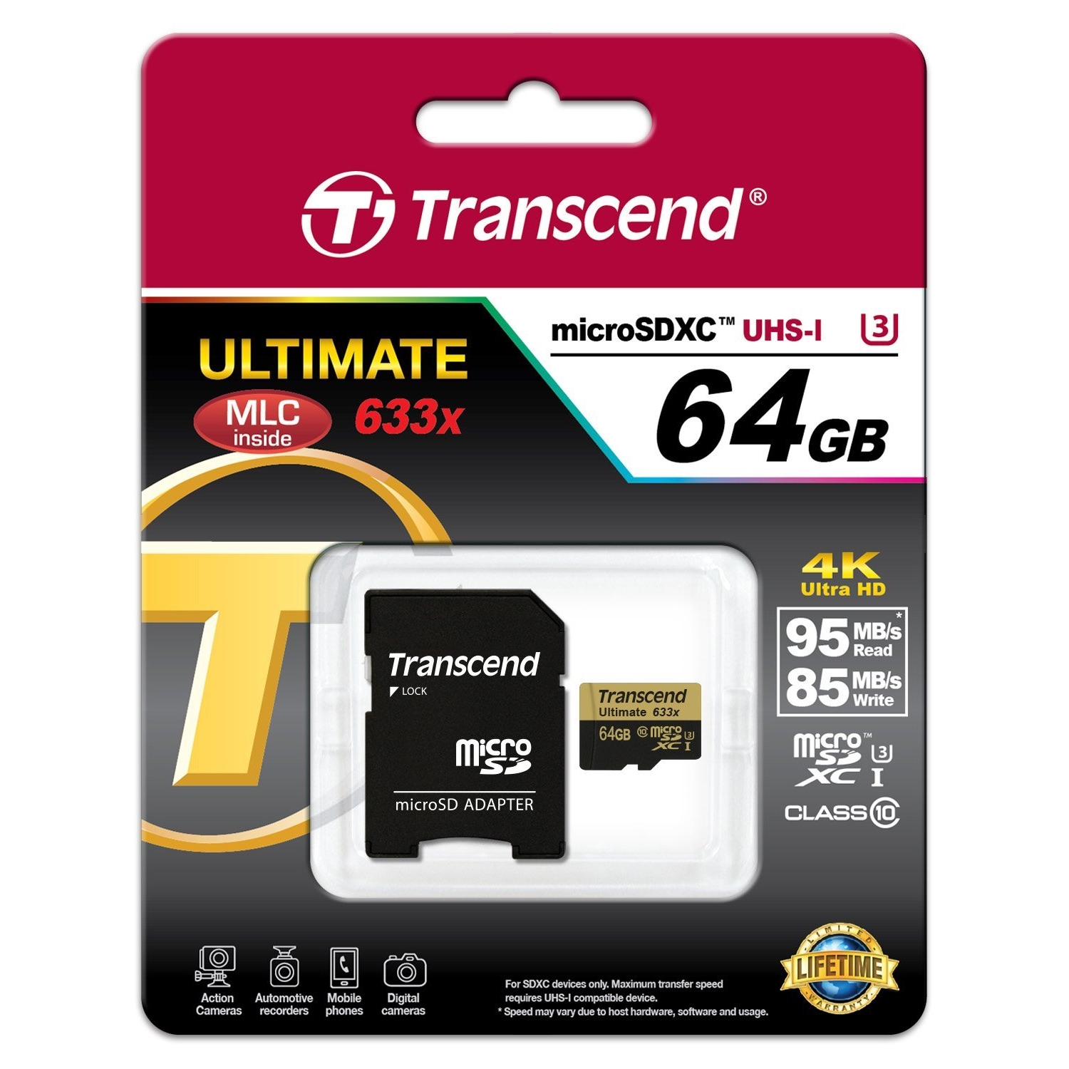 Original Transcend Class 10 64GB Micro SDXC Memory Card (TS64GUSDU3)