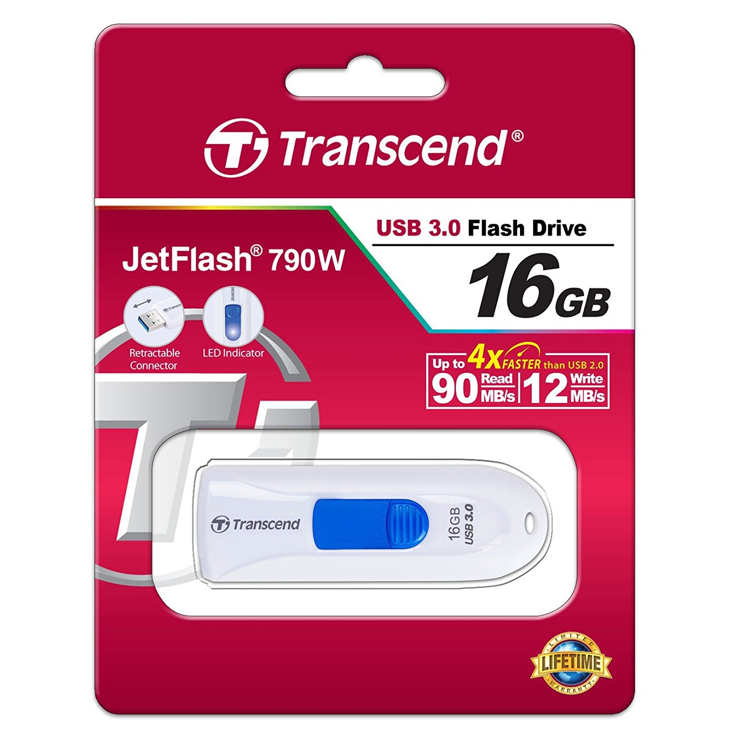 Original Transcend JetFlash 790 16GB USB 3.0 Flash Drive (TS16GJF790W)