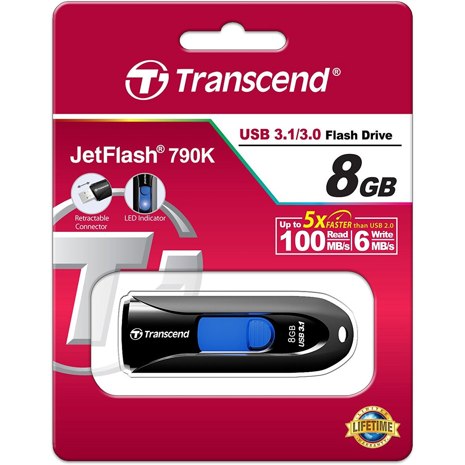 Original Transcend JetFlash790 8GB USB 3.0 Flash Drive (TS8GJF790K)