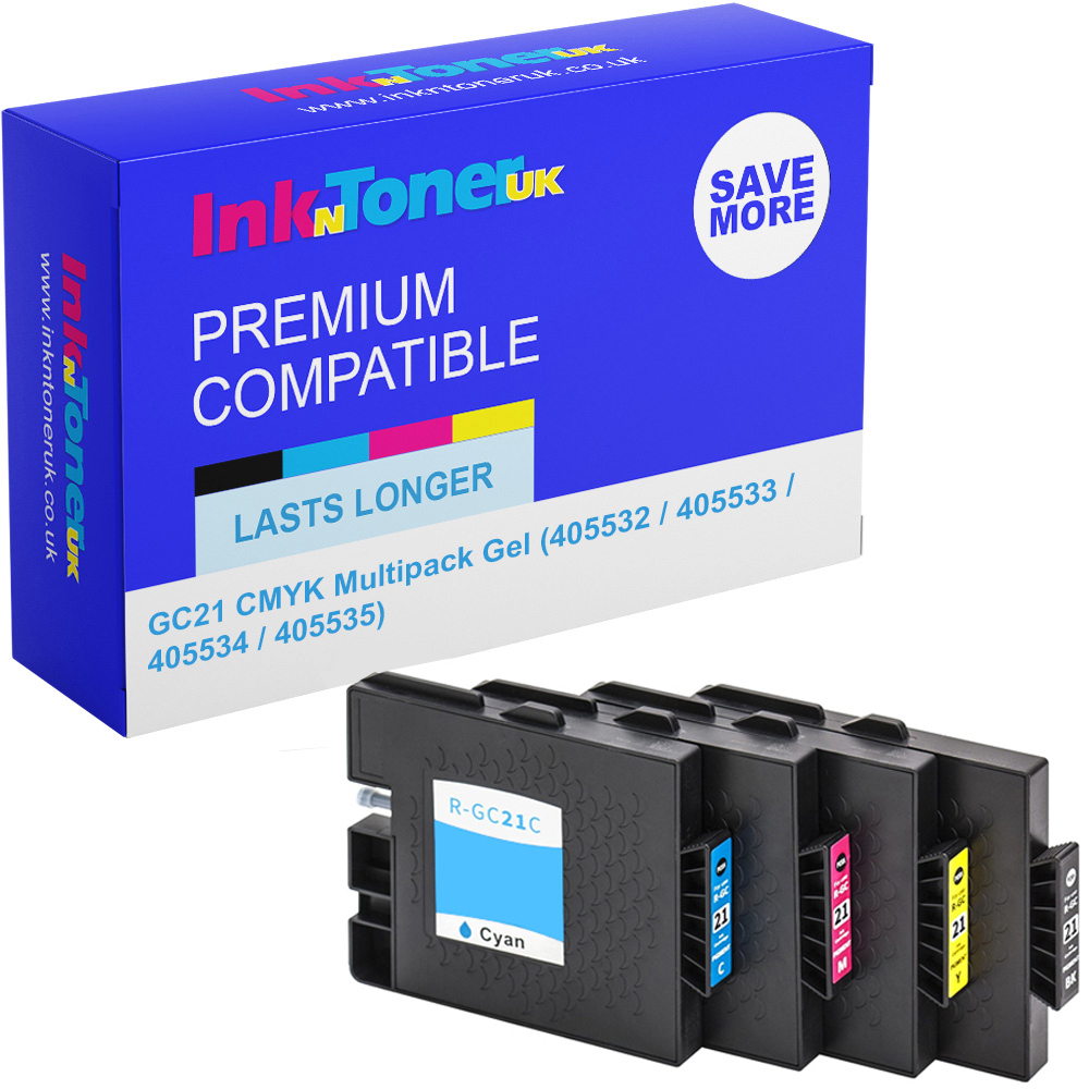 Premium Compatible Ricoh GC21 CMYK Multipack Gel Ink Cartridges (405532 / 405533 / 405534 / 405535)