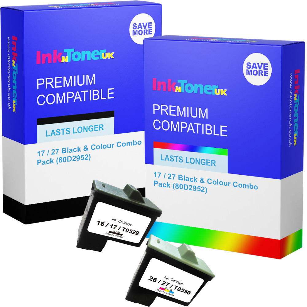 Premium Remanufactured Lexmark 17 / 27 Black & Colour Combo Pack Ink Cartridges (80D2952)