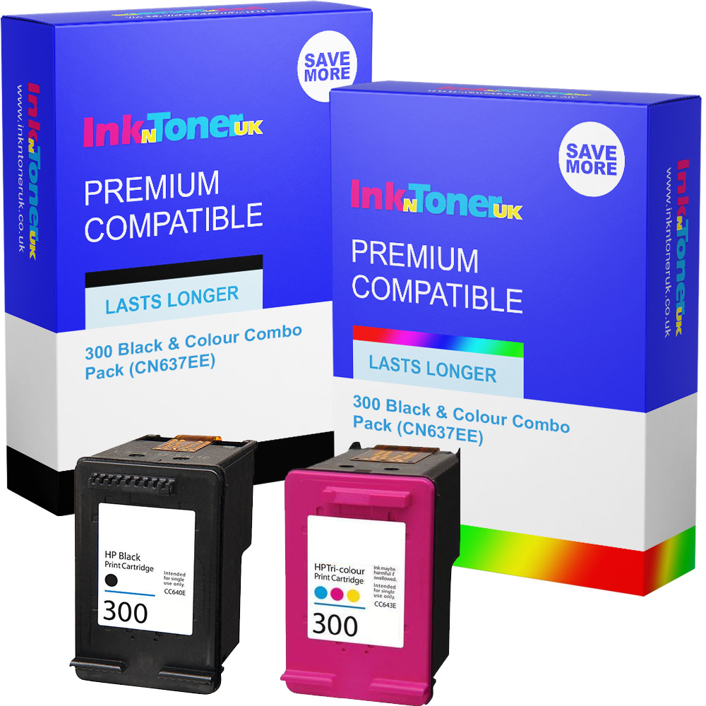 Premium Remanufactured HP 300 Black & Colour Combo Pack Ink Cartridges (CN637EE)