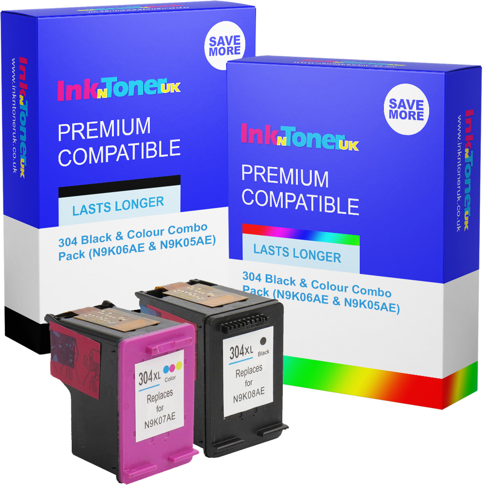 Premium Remanufactured HP 304 Black & Colour Combo Pack Ink Cartridges (N9K06AE & N9K05AE)