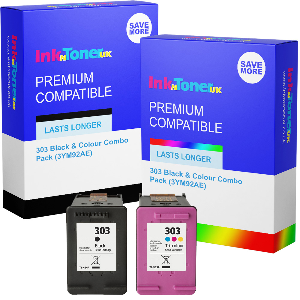 Premium Remanufactured HP 303 Black & Colour Combo Pack Ink Cartridges (3YM92AE)