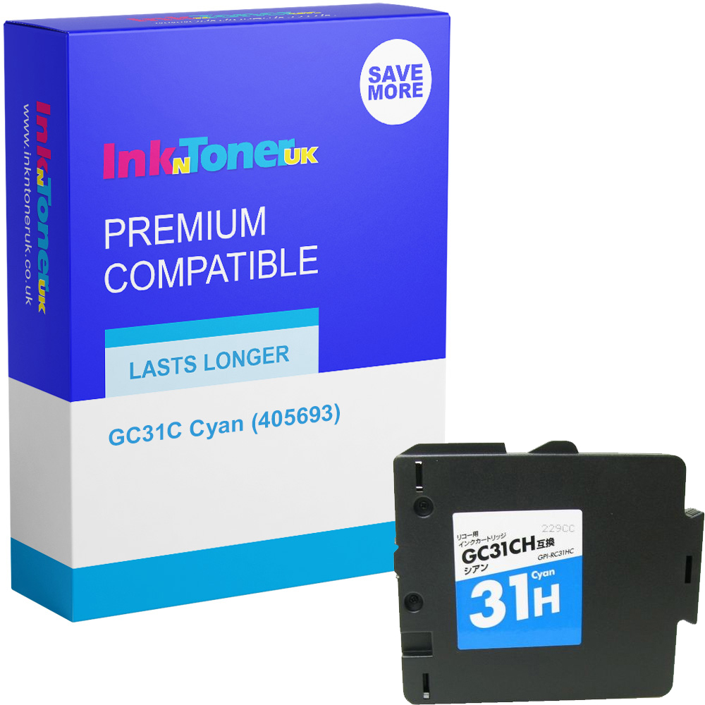 Premium Compatible Ricoh GC31C Cyan Gel Ink Cartridge (405693)