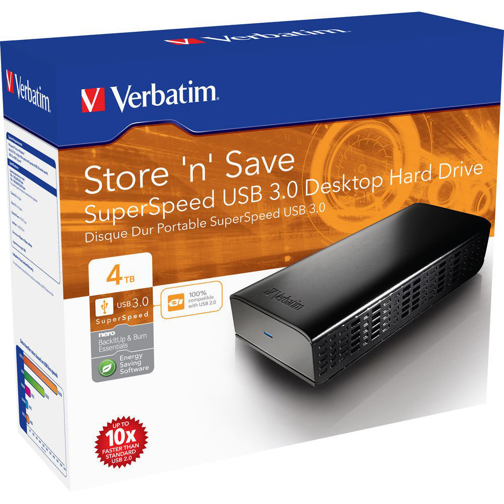 Original Verbatim Store 'N' Save 4TB Black USB 3.0 External Hard Drive (47674)