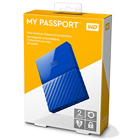 Original Western Digital My Passport 2TB Blue USB 3.0 External Hard Drive (WDBS4B0020BBL-WESN)