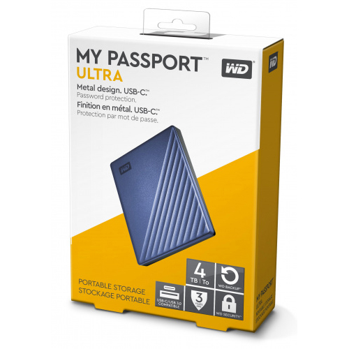 Original Western Digital My Passport Ultra 4TB Blue USB 3.0 External Hard Drive (WDBFTM0040BBL-WESN)
