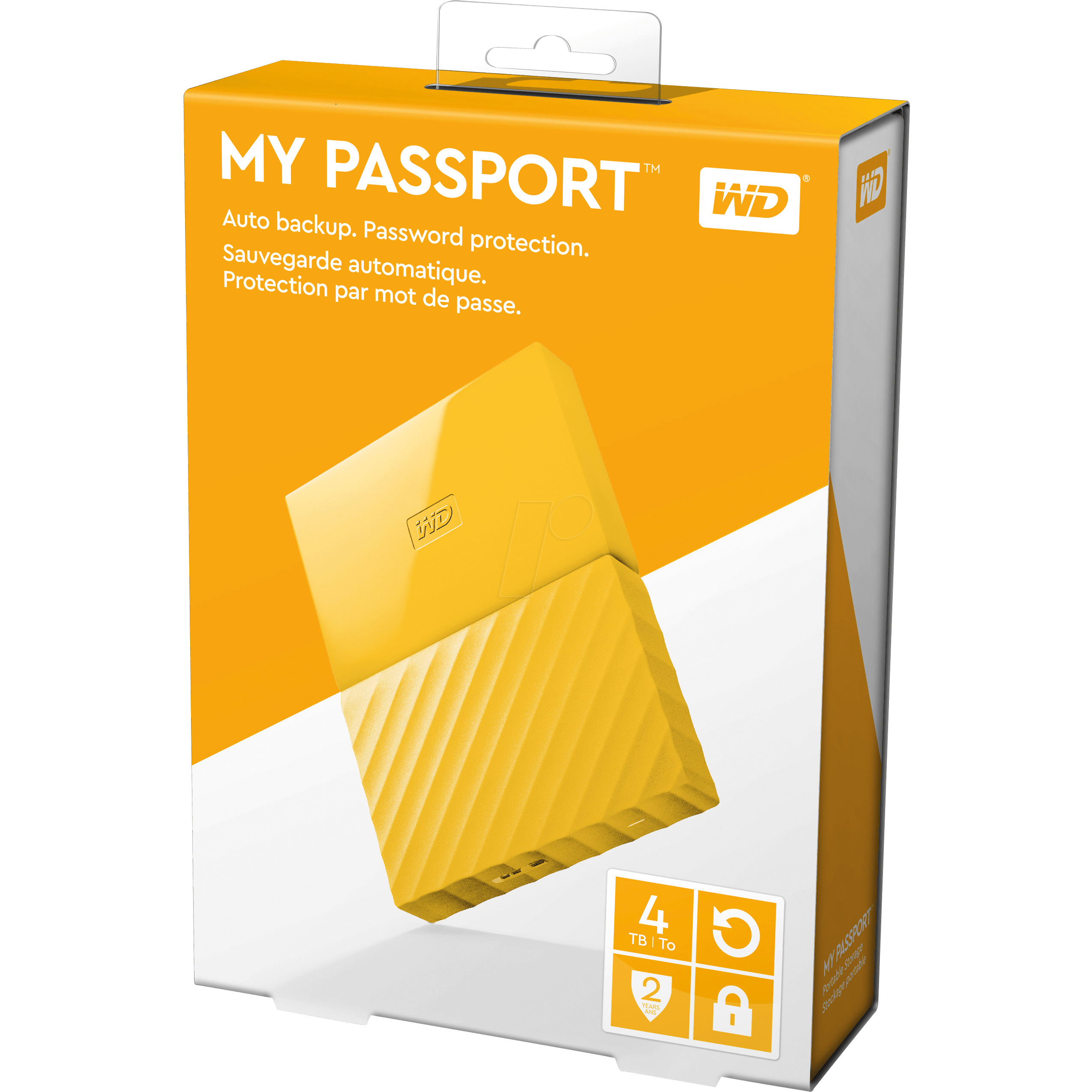 Original Western Digital My Passport 4TB Yellow USB 3.0 External Hard Drive (WDBYFT0040BYL-WESN)