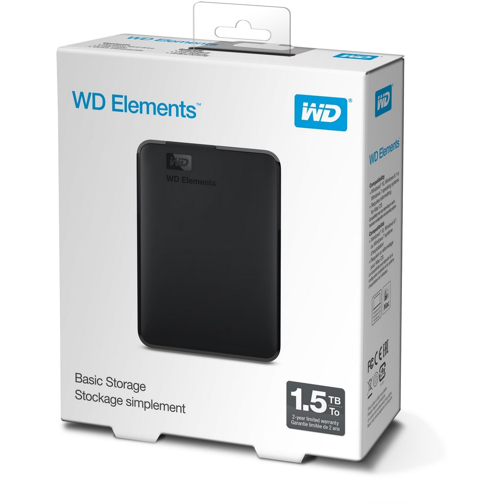 Original Western Digital Elements 1.5TB Black USB 3.0 External Hard Drive (WDBU6Y0015BBK-WESN)