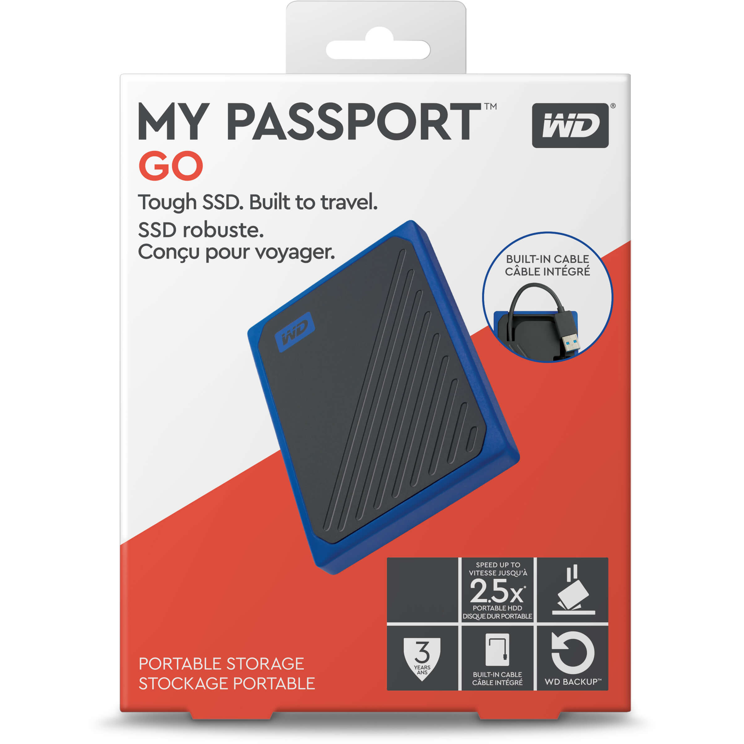 Original Western Digital My Passport Go 2TB Black/Cobalt External SSD Drive (WDBMCG0020BBT-WE)