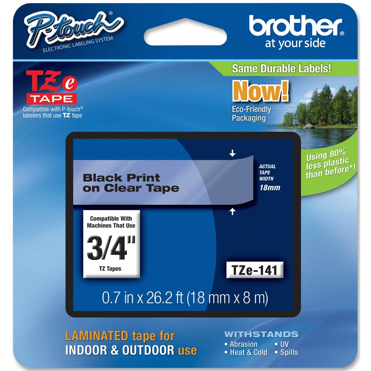 Original Brother TZe-141 Black On Clear 18mm x 8m Laminated P-Touch Label Tape (TZE141)
