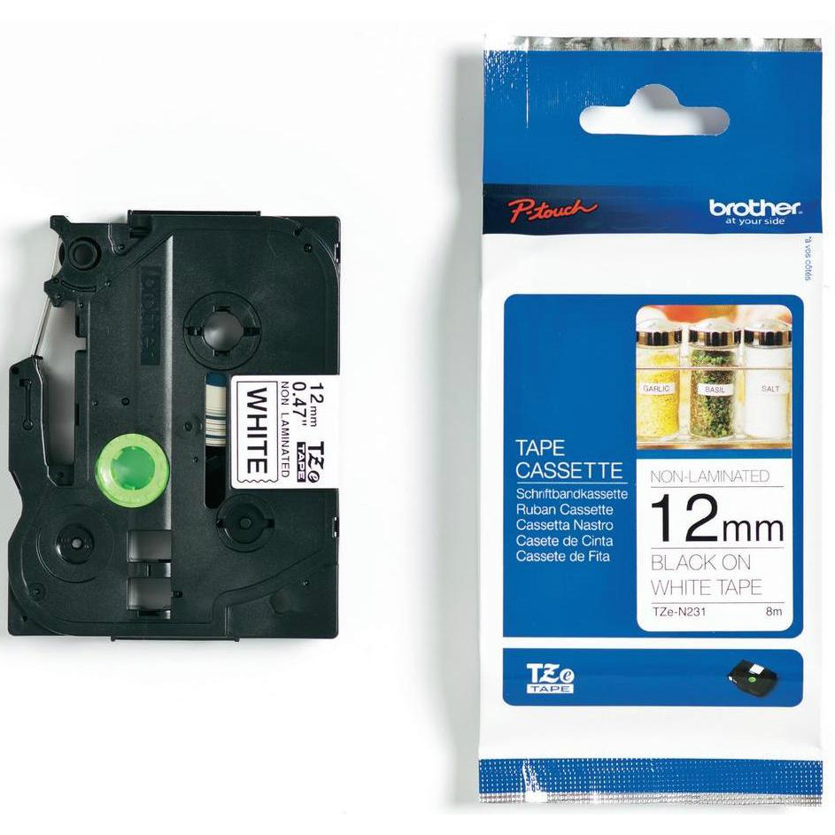 Original Brother TZE-N231 Black On White 12mm x 8m Non-Laminated P-Touch Label Tape (TZEN231)