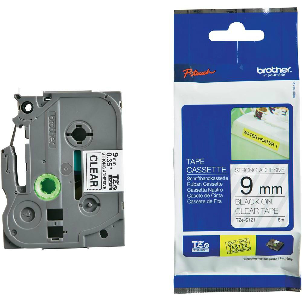Original Brother TZE-S121 Black On Clear 9mm x 8m Strong Adhesive Laminated P-Touch Label Tape (TZES121)