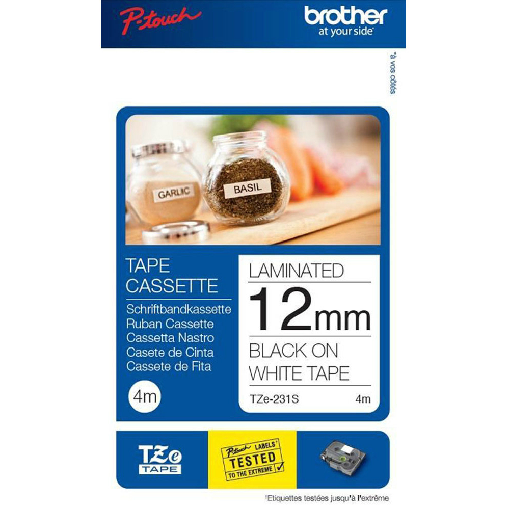 Original Brother TZE231S2 Black On White 12mm x 4m Laminated P-Touch Label Tape (TZE231S2)