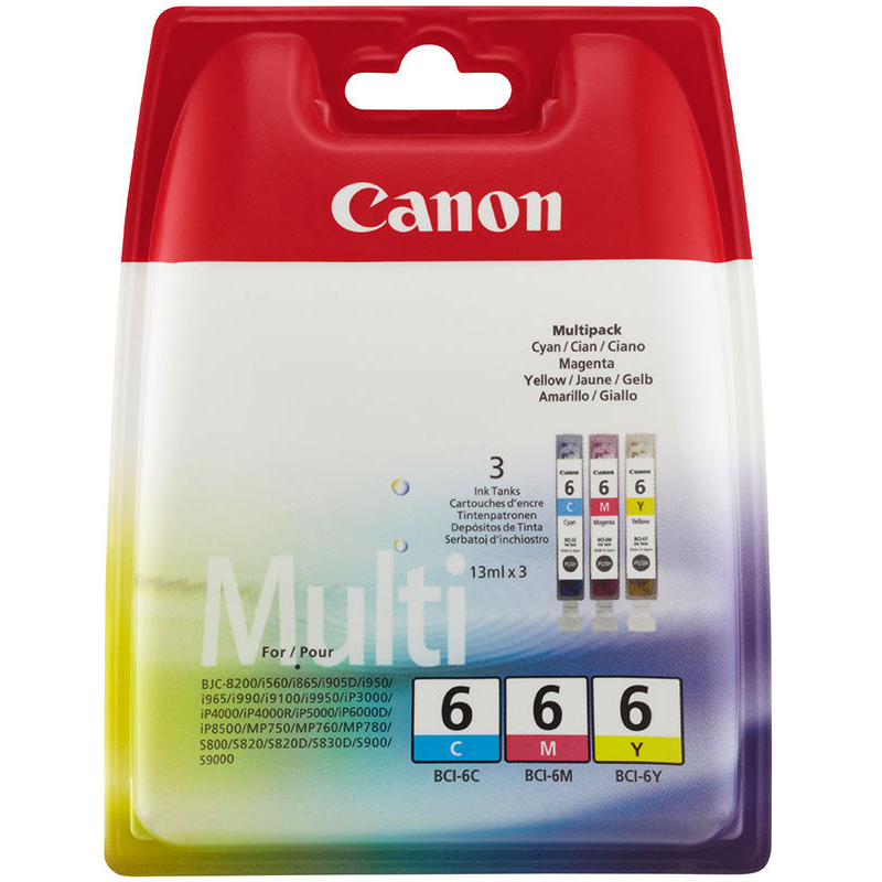 Original Canon BCI-6 Cyan Magenta Yellow Pack Ink Cartridges (4706A022)