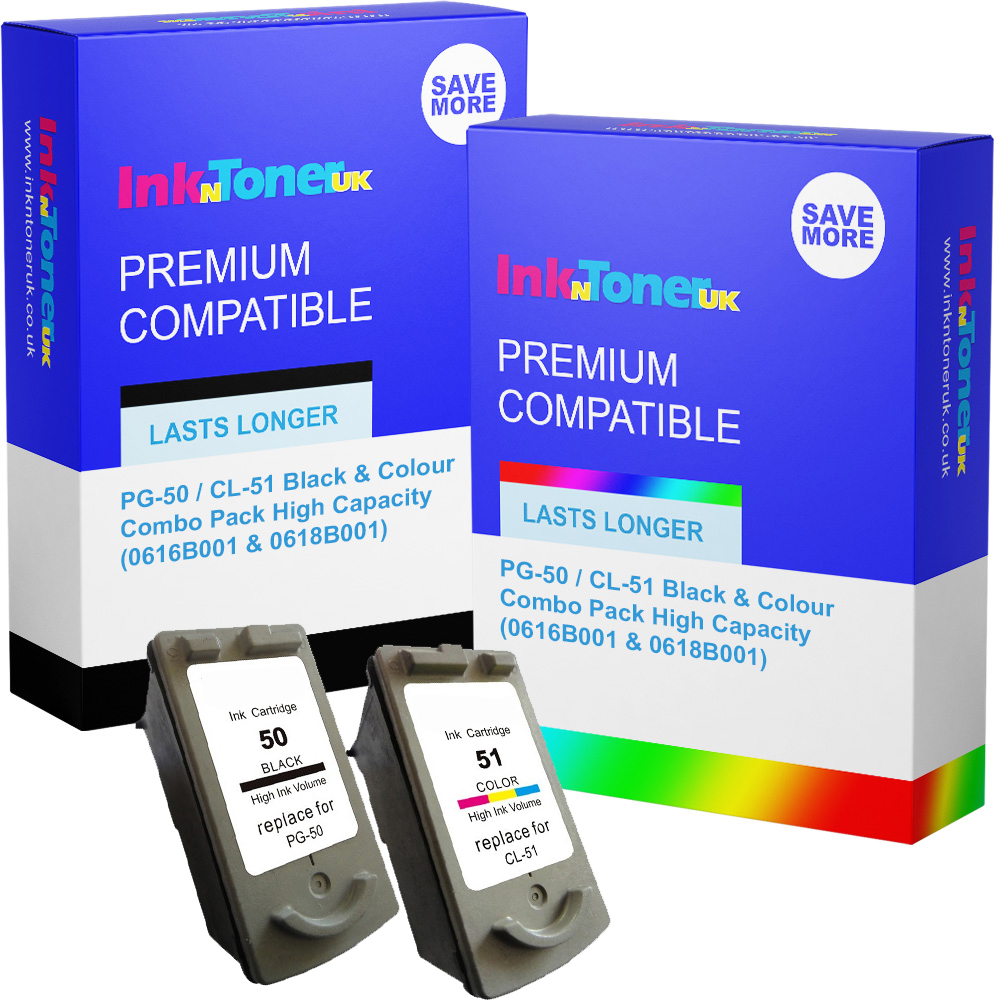 Premium Remanufactured Canon PG-50 / CL-51 Black & Colour Combo Pack High Capacity Ink Cartridges (0616B001 & 0618B001)