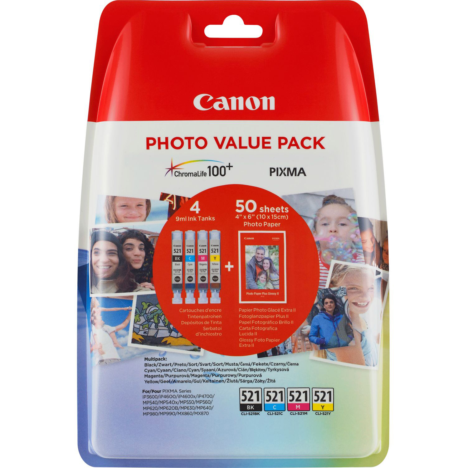 Original Canon CLI-521 CMYK Multipack Ink Cartridges & Paper (2933B011)
