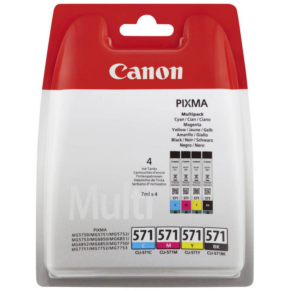 Original Canon CLI-571 CMYK Multipack Ink Cartridges & Paper (0386C006)
