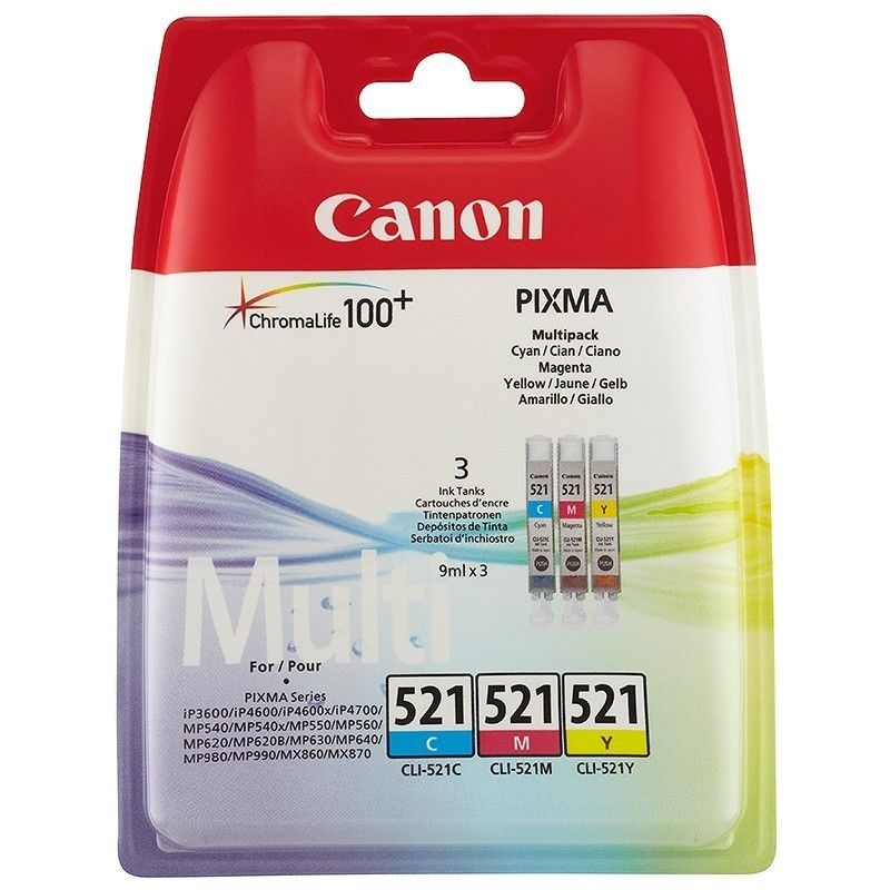 Original Canon CLI-521 Cyan Magenta Yellow Pack Ink Cartridges (2934B010)