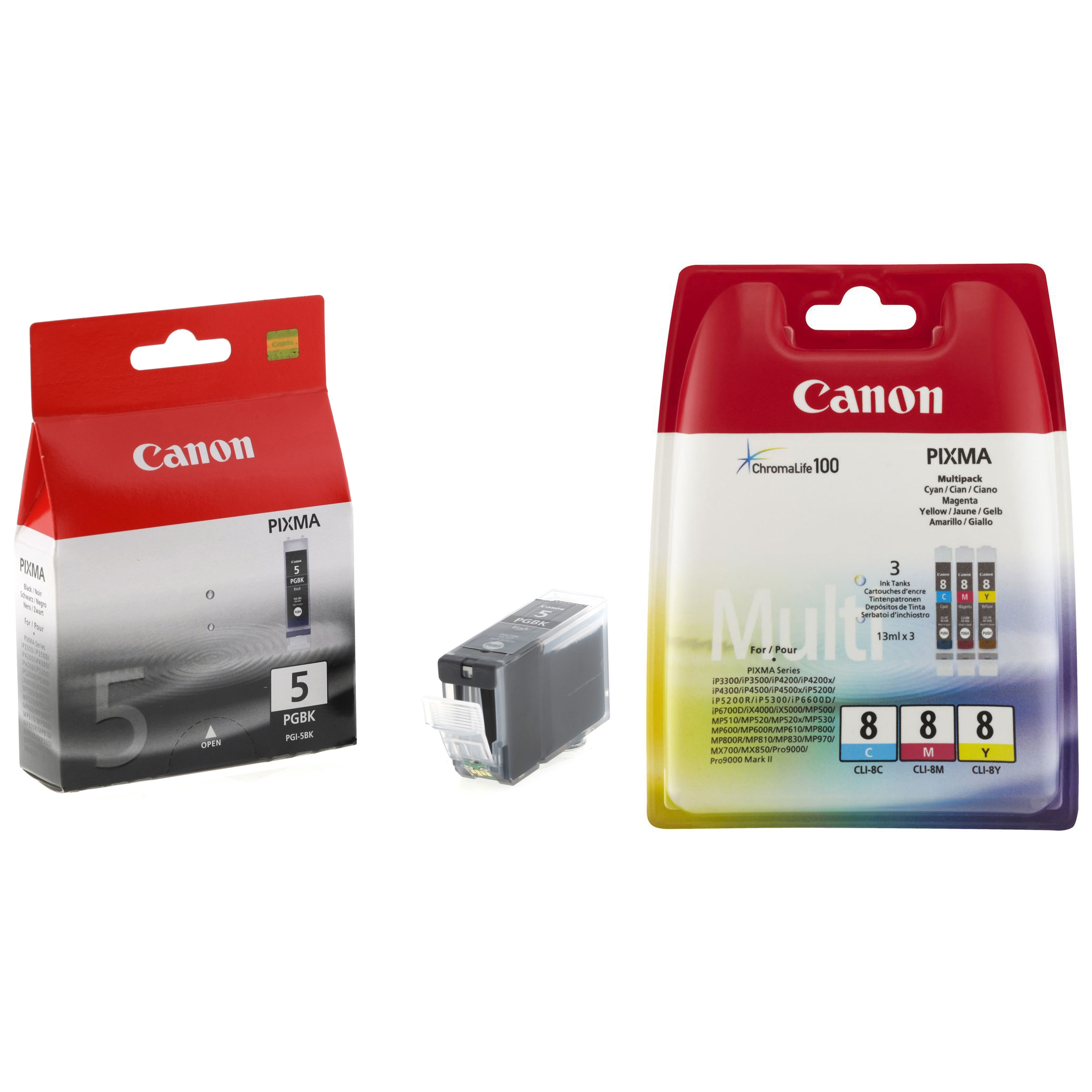 Original Canon PGI-5 Black & CLI-8 Cyan Magenta Yellow Multipack Ink Cartridges (0621B029 / 0628B001)