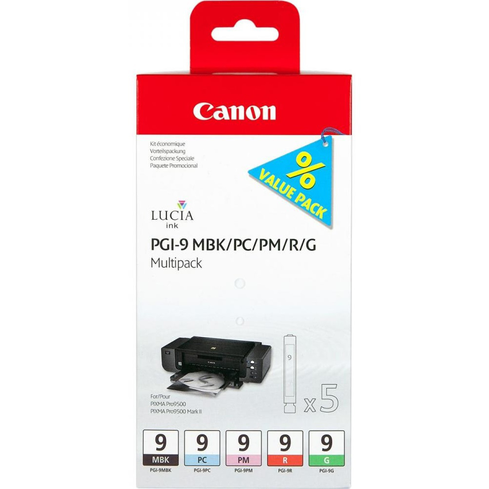 Original Canon PGI-9 MBK, PC, PM, R, G Multipack Ink Cartridges (1033B013)