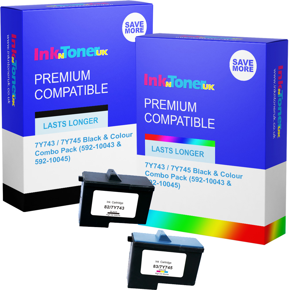 Premium Remanufactured Dell 7Y743 / 7Y745 Black & Colour Combo Pack Ink Cartridges (592-10043 & 592-10045)