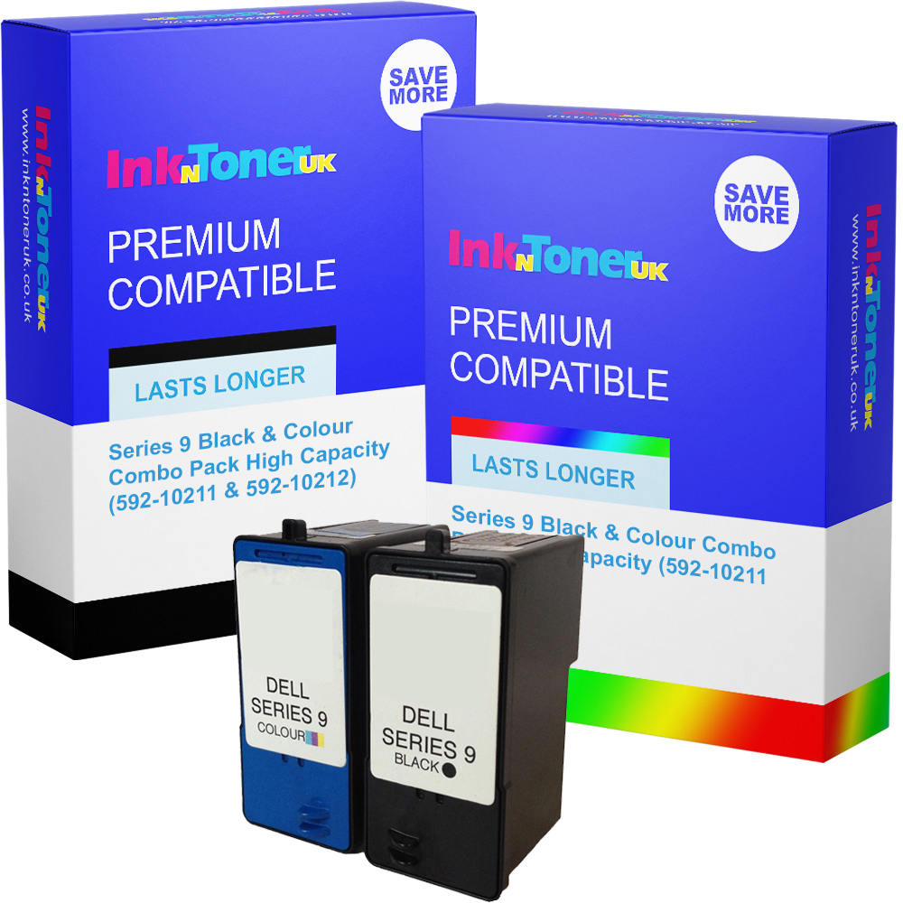 Premium Remanufactured Dell Series 9 Black & Colour Combo Pack High Capacity Ink Cartridges (592-10211 & 592-10212)