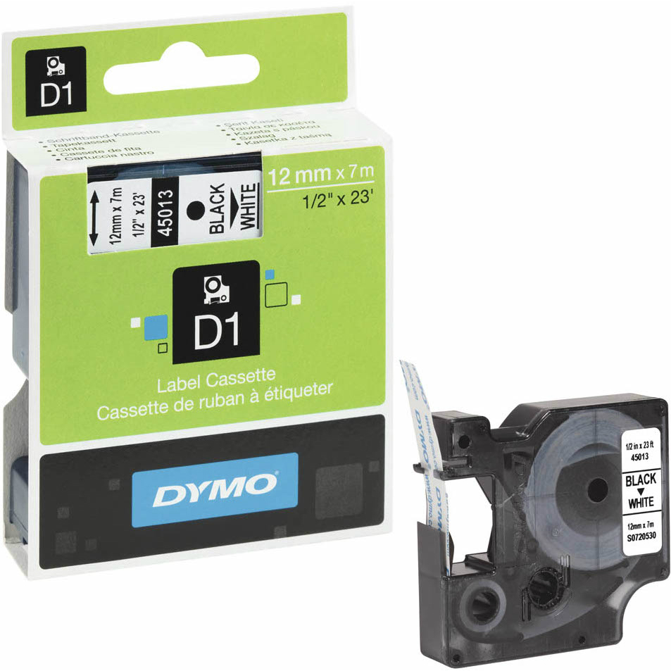 Original Dymo 45013 Black On White 12mm x 7m D1 Label Tape (S0720530)