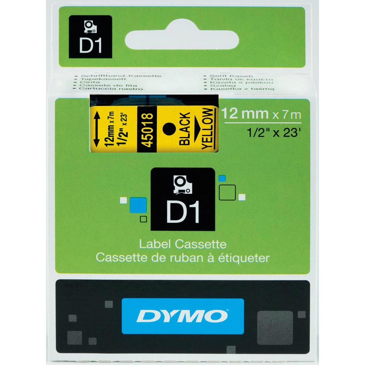 Original Dymo 45018 Black On Yellow 12mm x 7m D1 Label Tape (S0720580)