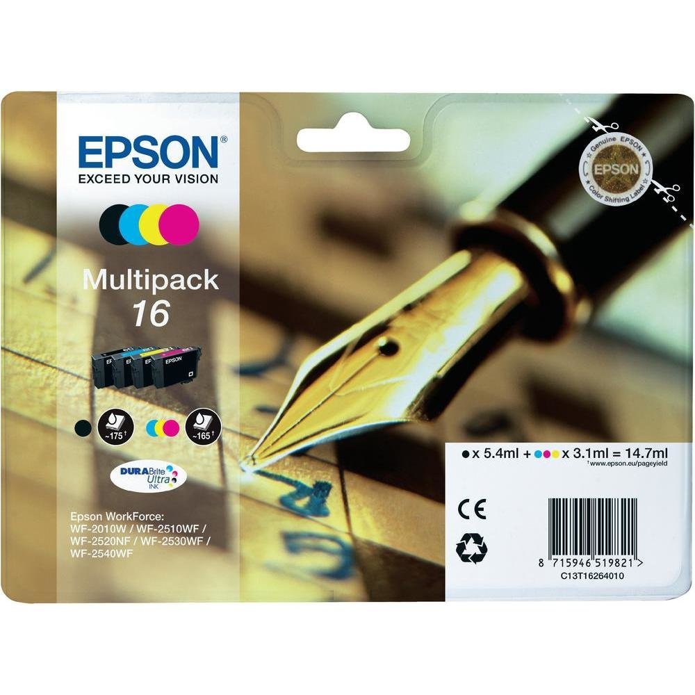 Original Epson 16 CMYK Multipack Ink Cartridges (C13T16264012) T1626 Pen and Crossword
