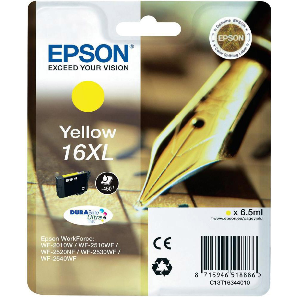 Original Epson 16XL Yellow High Capacity Ink Cartridge (C13T16344010) T1634 Pen and Crossword