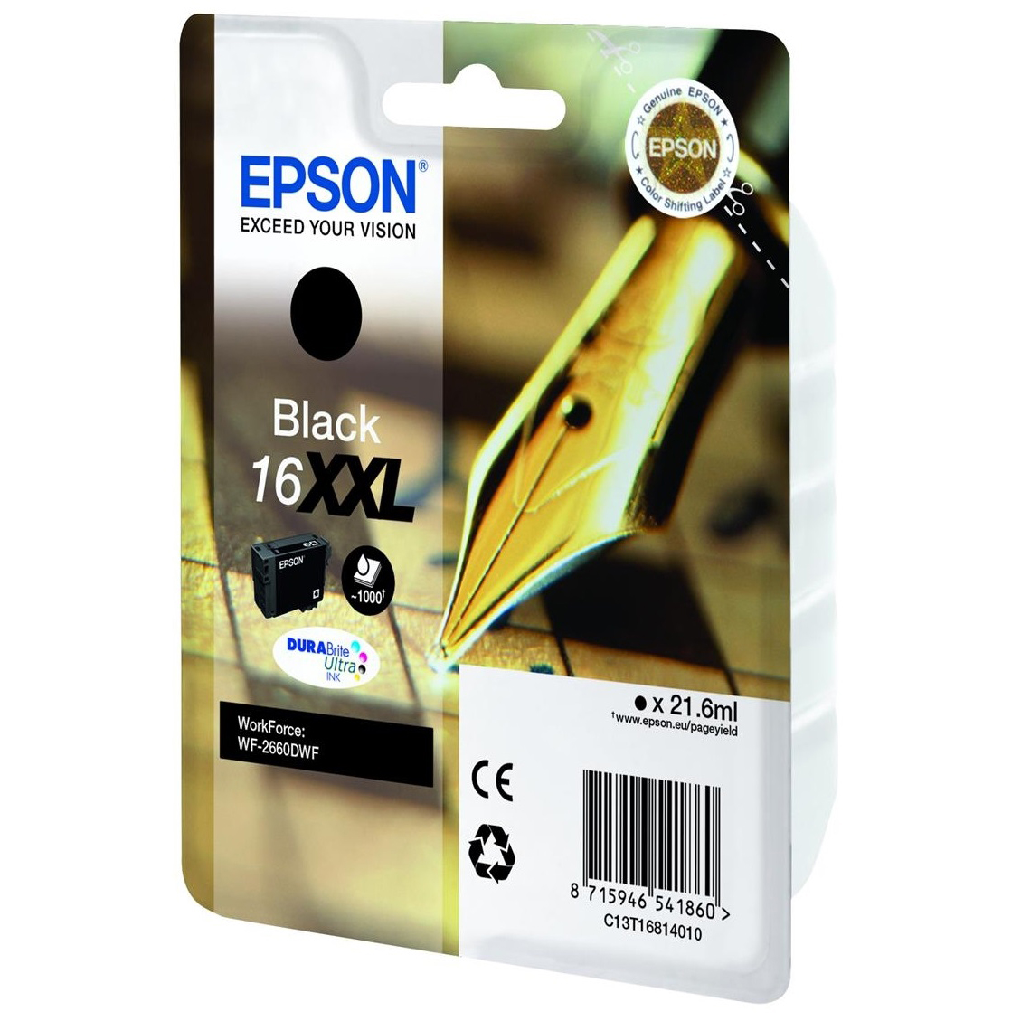 Original Epson 16XXL Black Extra High Capacity Ink Cartridge (C13T16814010) T1681 Pen and Crossword