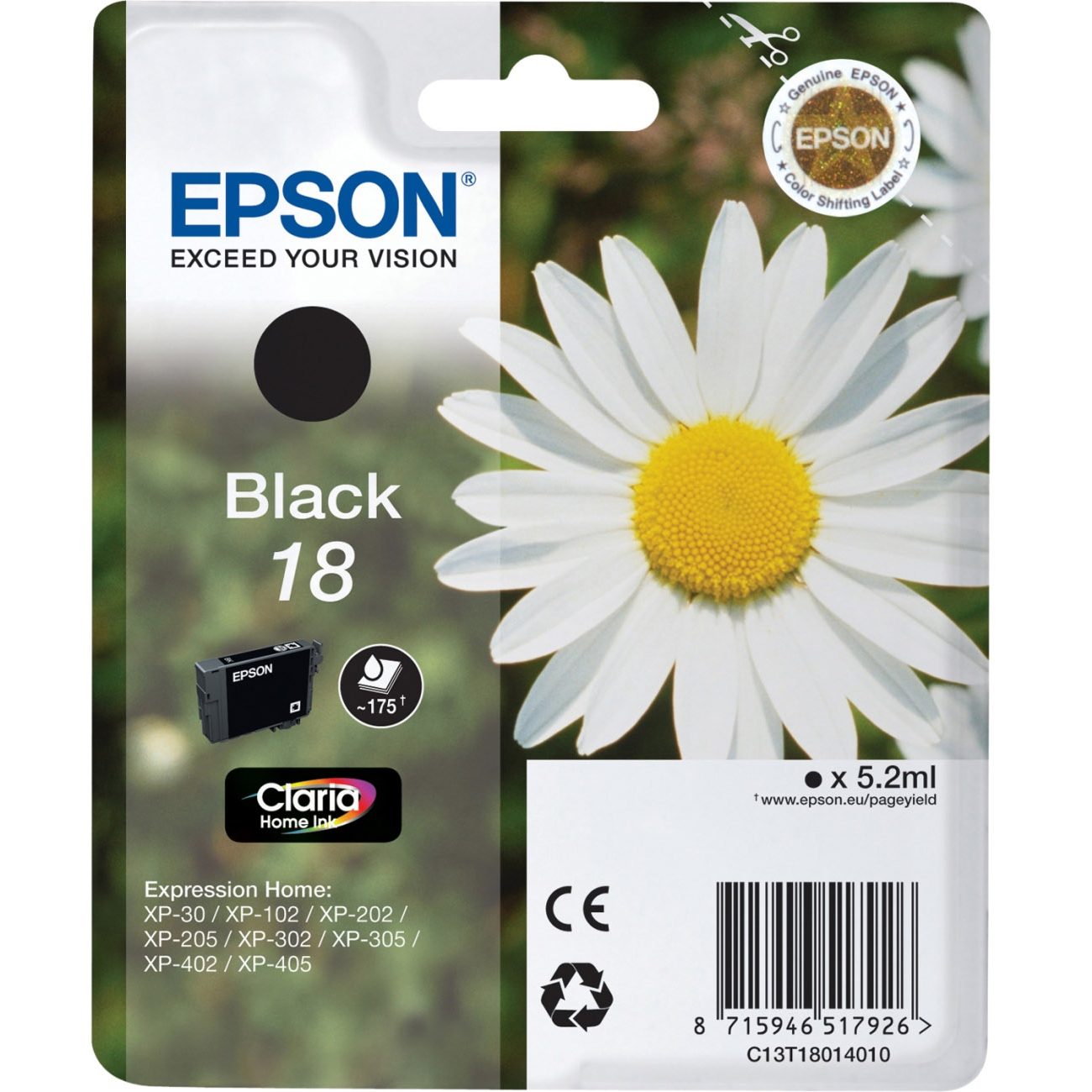 Original Epson 18 Black Ink Cartridge (C13T18014010) T1801 Daisy